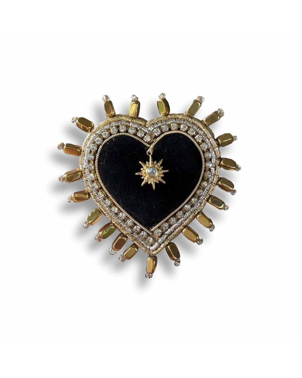 VETKA Black Heart Statement Brooch – Golden Radiance