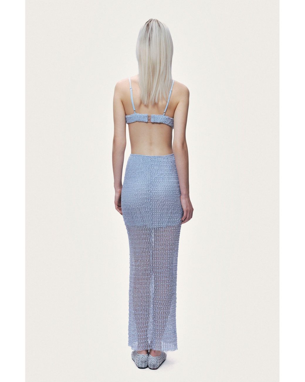 Nocturne Blue Mesh Detail Maxi Skirt