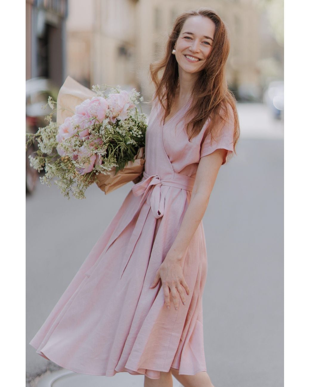 Idyllo White Linen Boho Wrapdress
