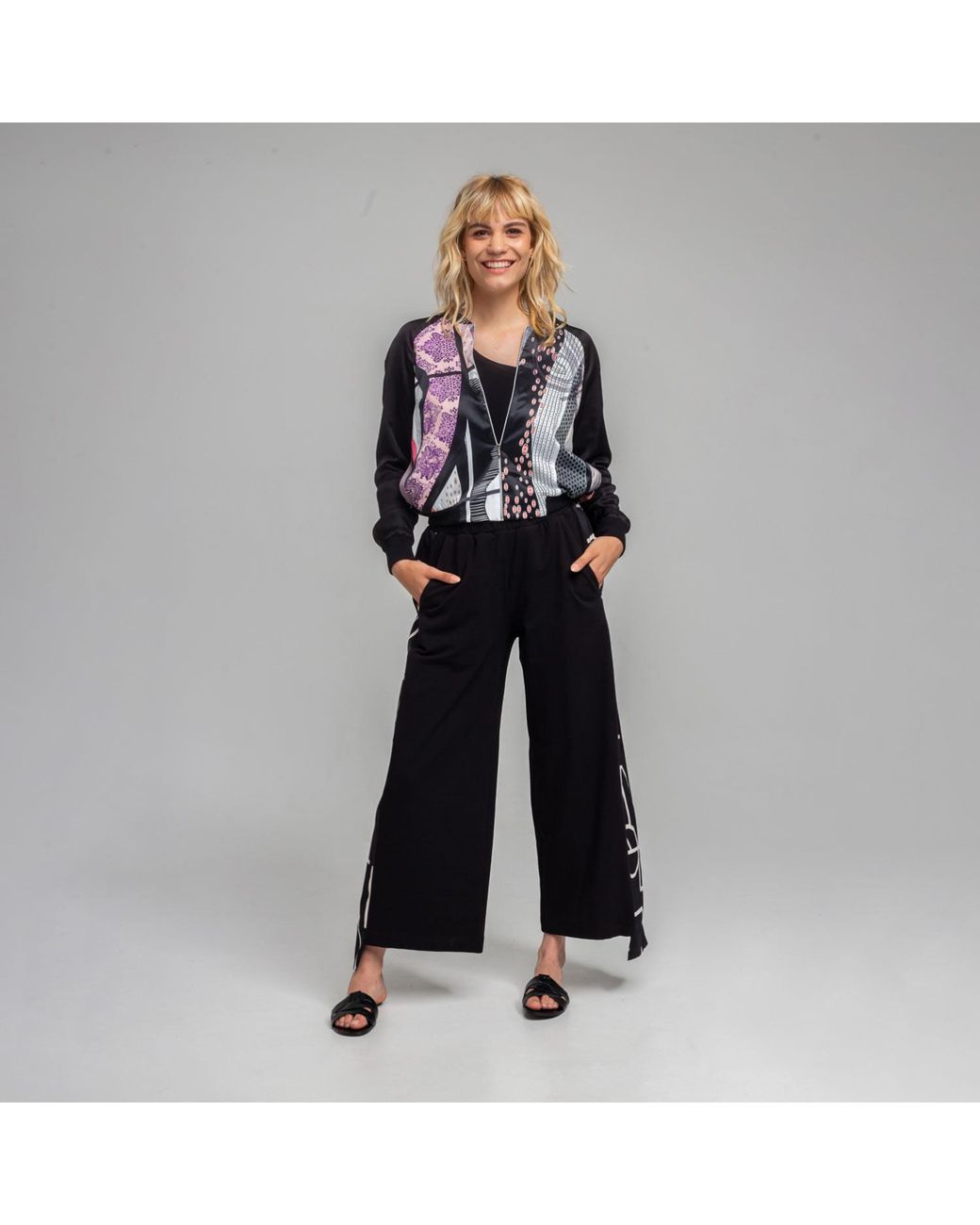 ARTISTA Black Gaia Printed Zipped Bomber Jacket