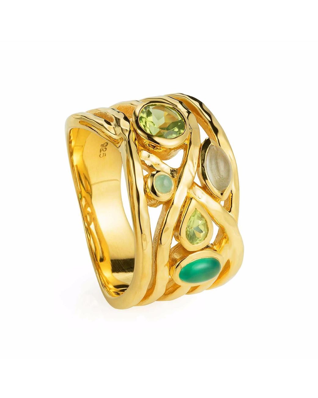 Neola Design Metallic Liana Cocktail Ring Onyx, Peridot & Chrysoprase