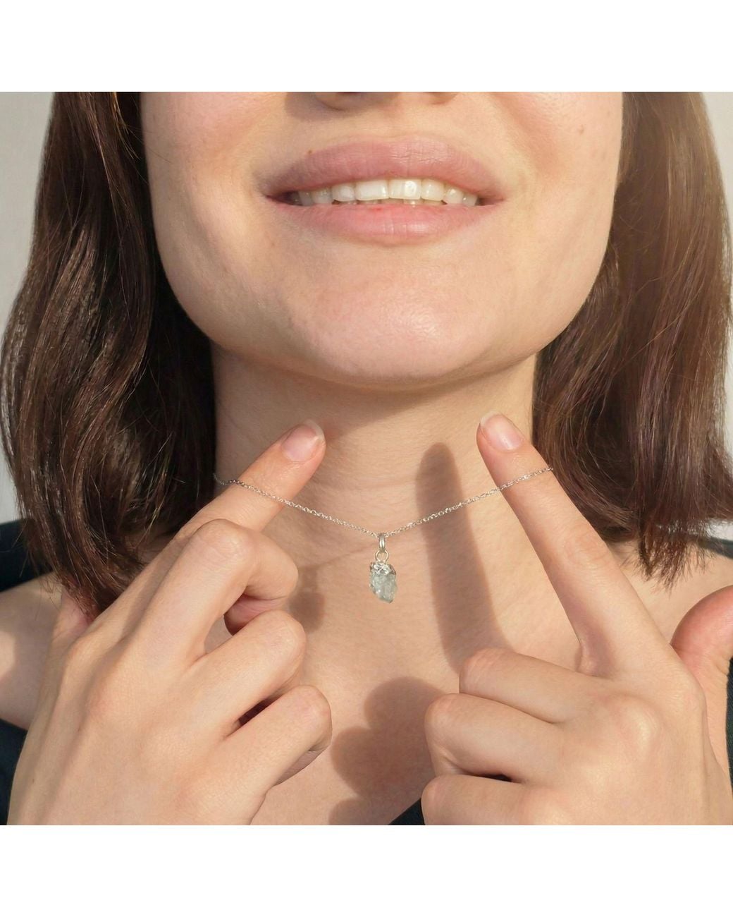Sophelia Metallic Raw Aquamarine Sterling March Birthstone Necklace