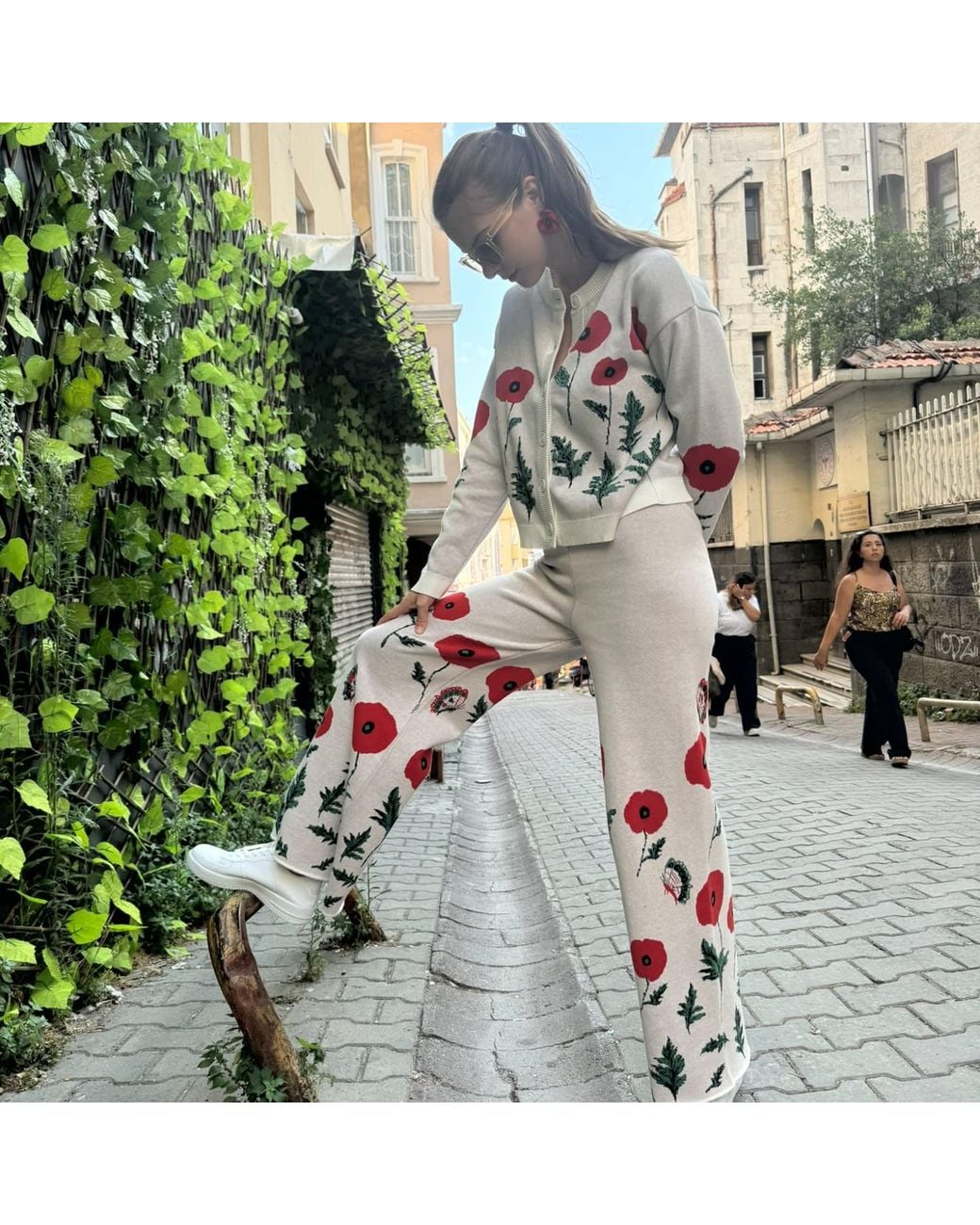 Peraluna White Poppy High Waist Knit Trousers