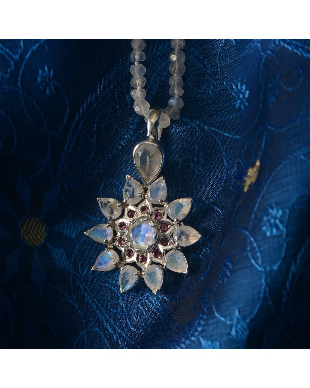 Emma Chapman Jewels Blue Stella Moonstone Garnet Pendant