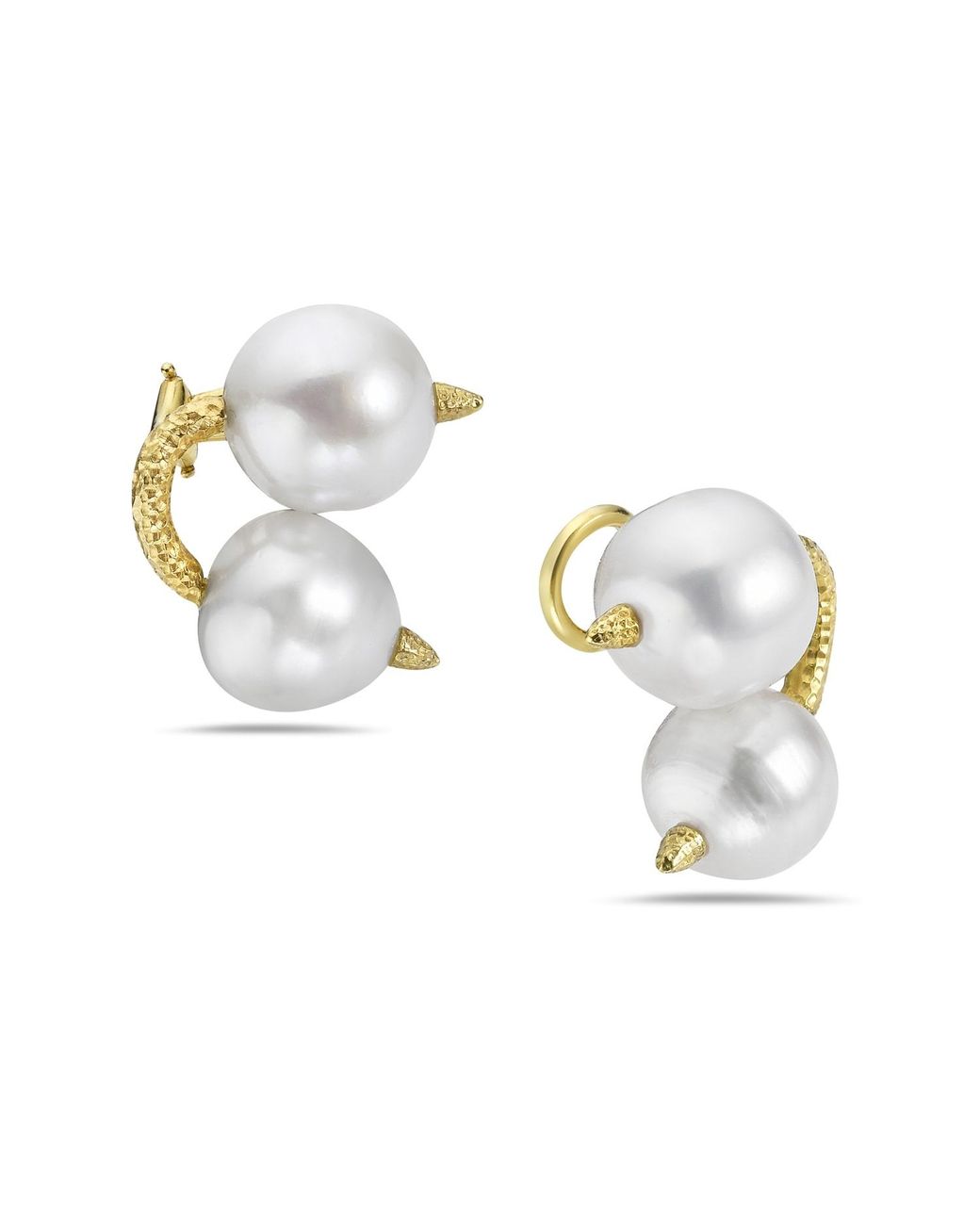 Artisan Metallic Double Pearl Sculptural Stud Earrings