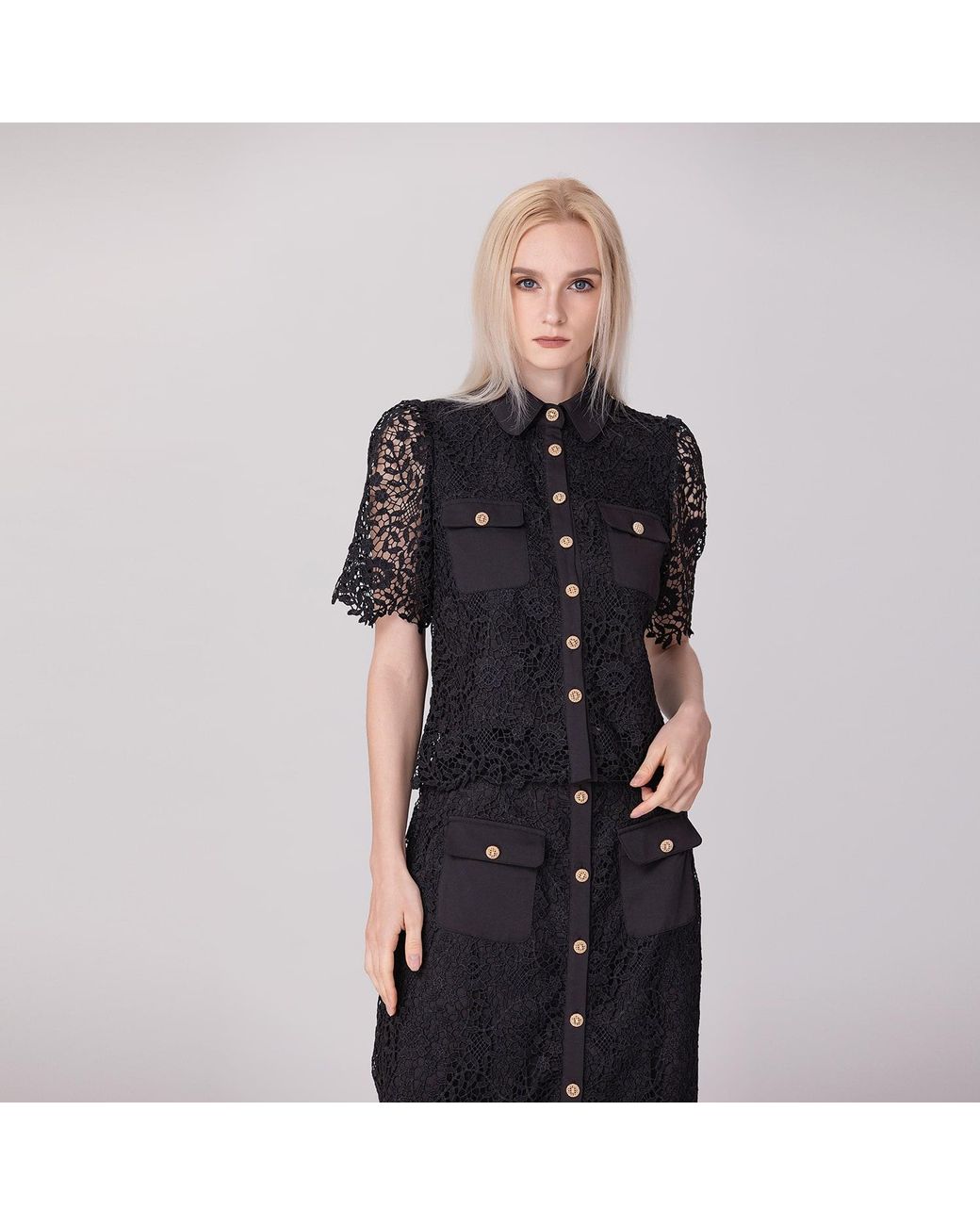 Smart and Joy Black Lace And Center Buttons Shirt