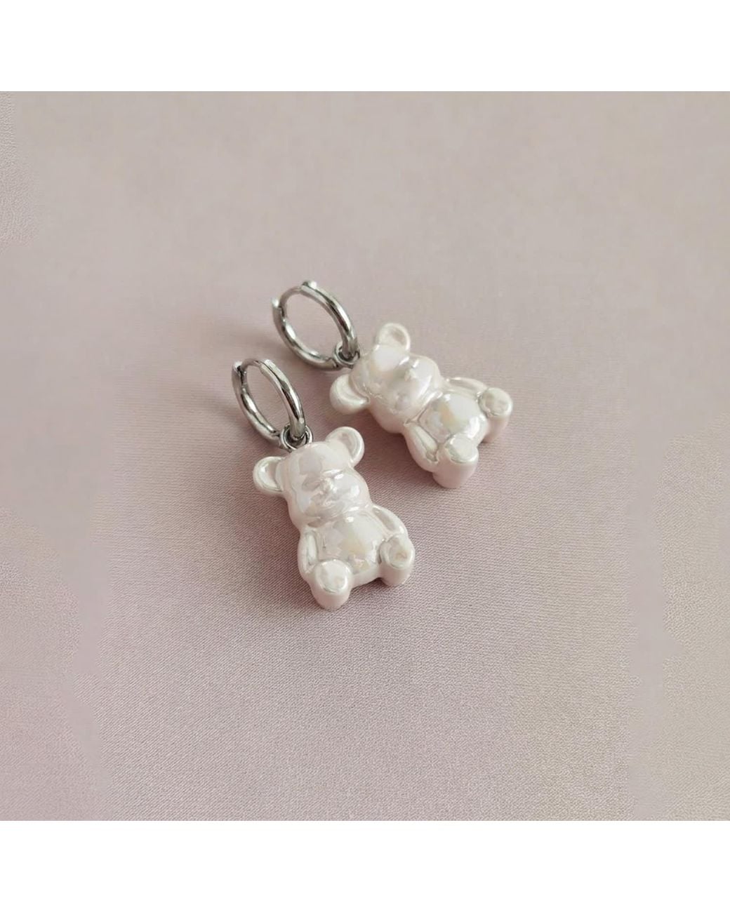 POPORCELAIN Pink Sweet Porcelain Teddy Bear Earrings, Tone