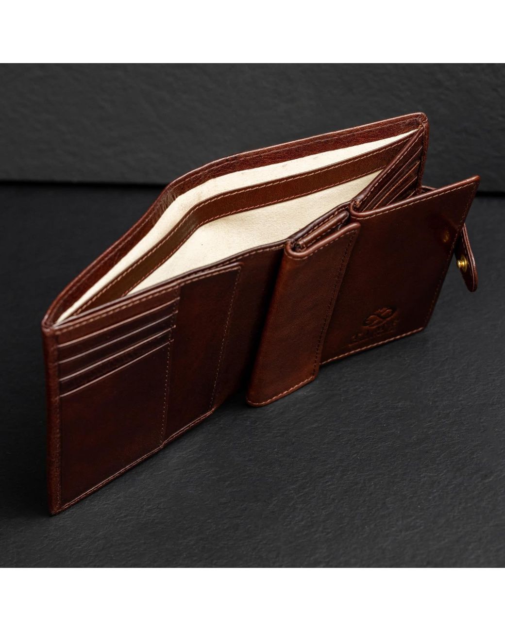 Time Resistance Brown Leather Bifold Wallet With A Snap Closure for men
