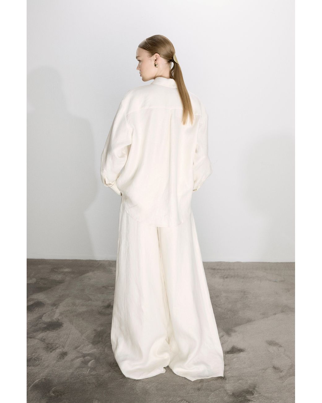 NAZLI CEREN White Mui Wide Leg Linen Trousers