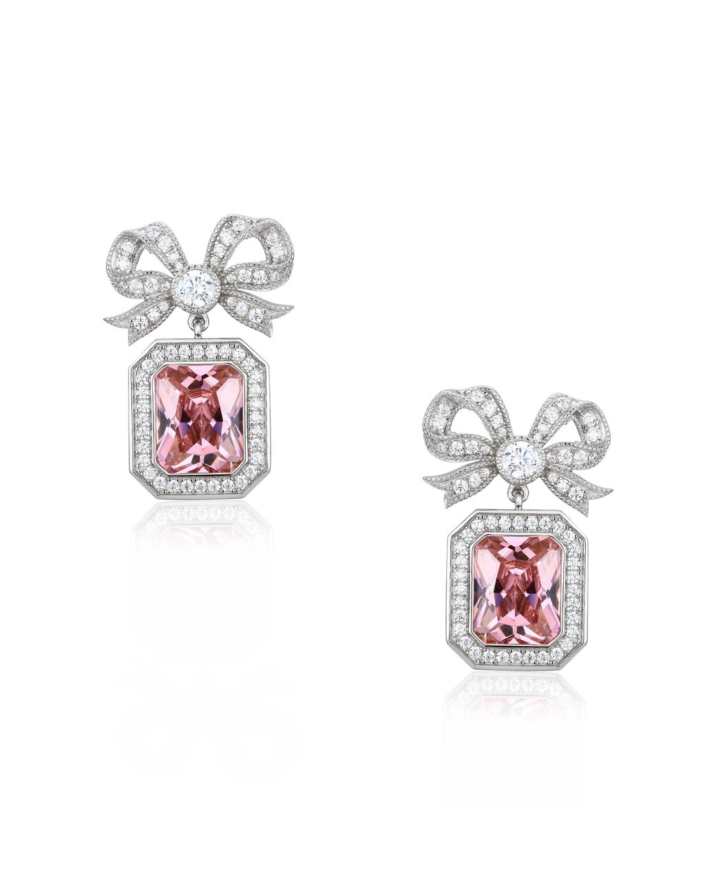 Santinni Pink Empress Bow & Radian Cut Crystal Earrings