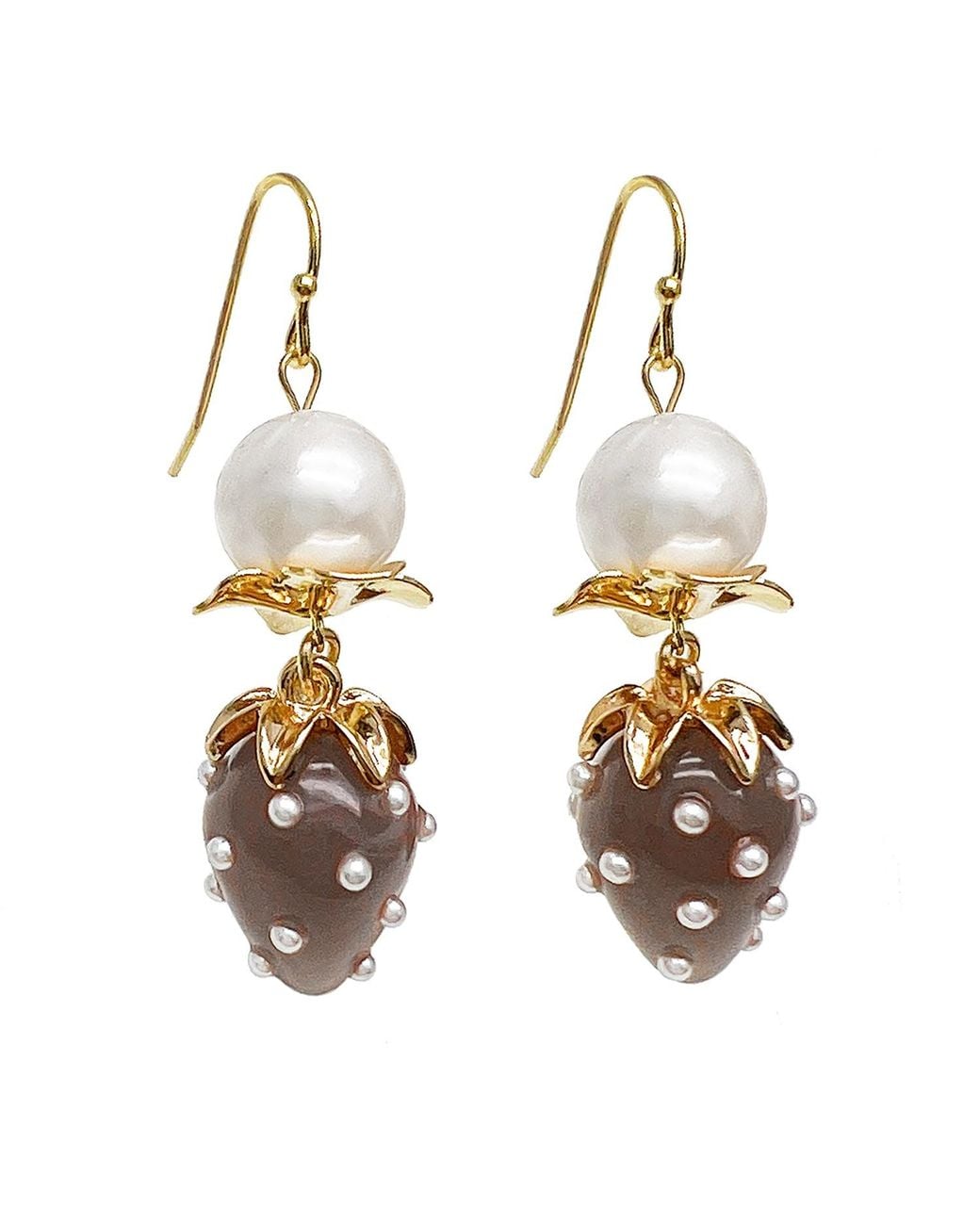 Farra Metallic Freshwater Pearls With Glass Strawberry Dangle Earrings