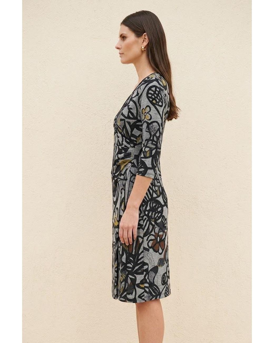 Conquista Black Printed Wrap-Effect Midi Dress