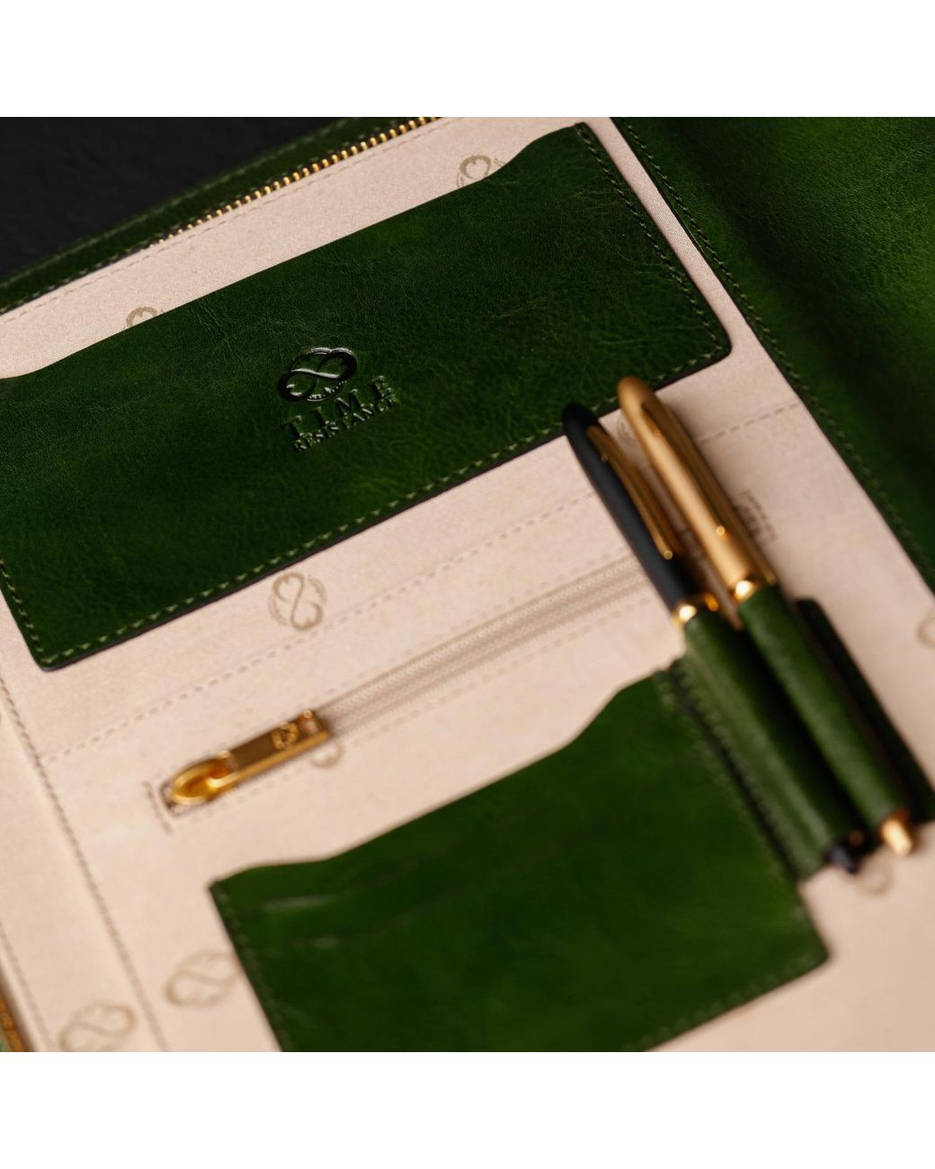 Time Resistance Green Leather Documents Folder Organizer