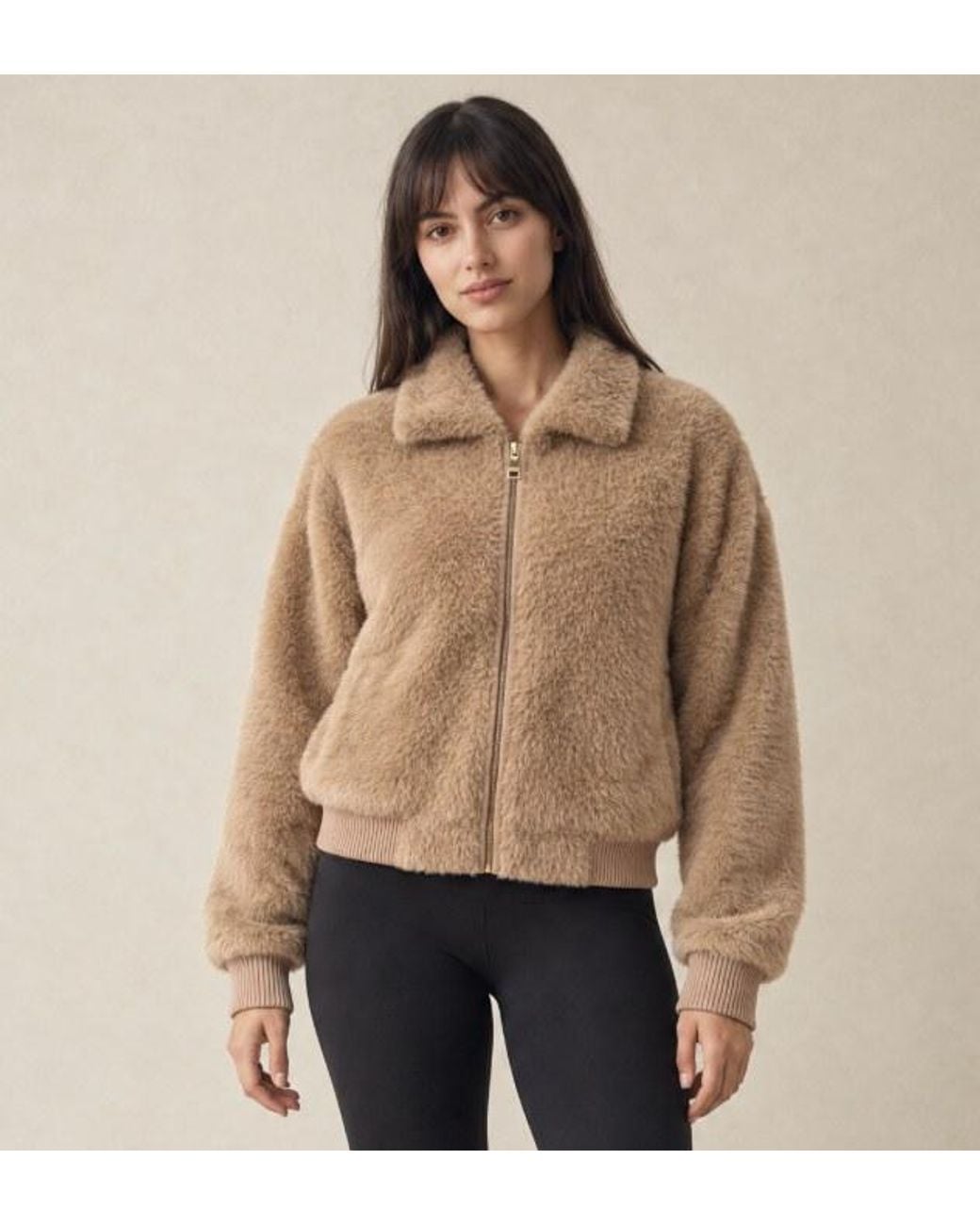 ROAV Brown Soft Camel Zip Bomber Jacket