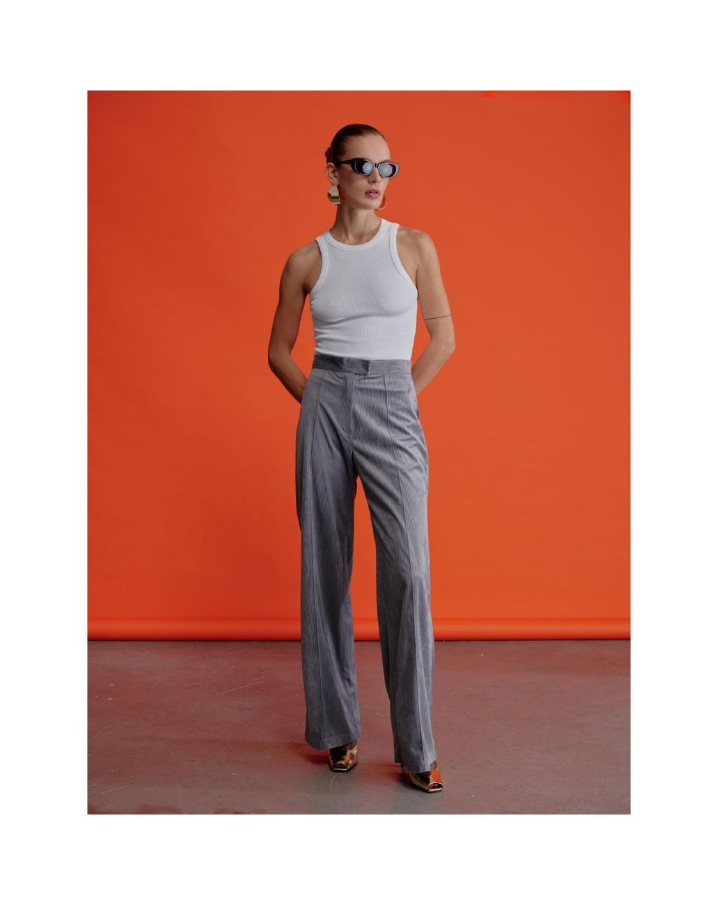 NAZLI CEREN Gray Bicolle Corduroy Trousers