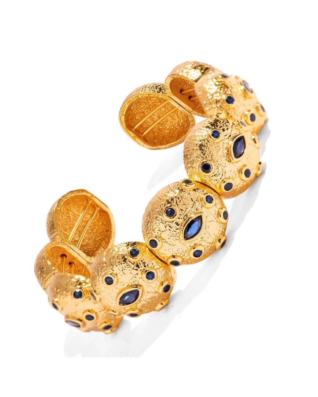 Ebru Jewelry Metallic Sapphire Watchful Eye Textured Dome Cuff Bracelet