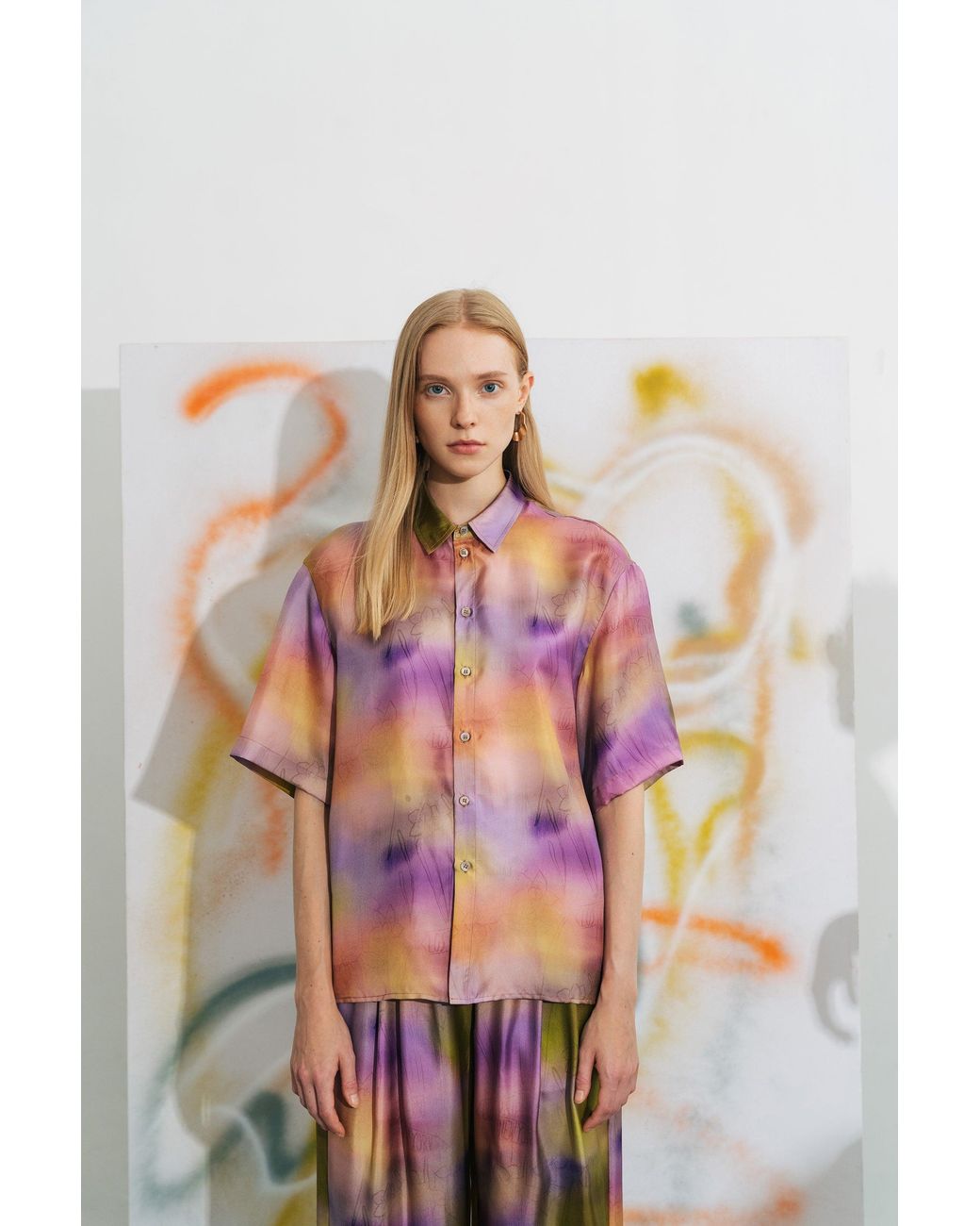Lost Pattern Purple Brooklyn Oversized Silk Shirt