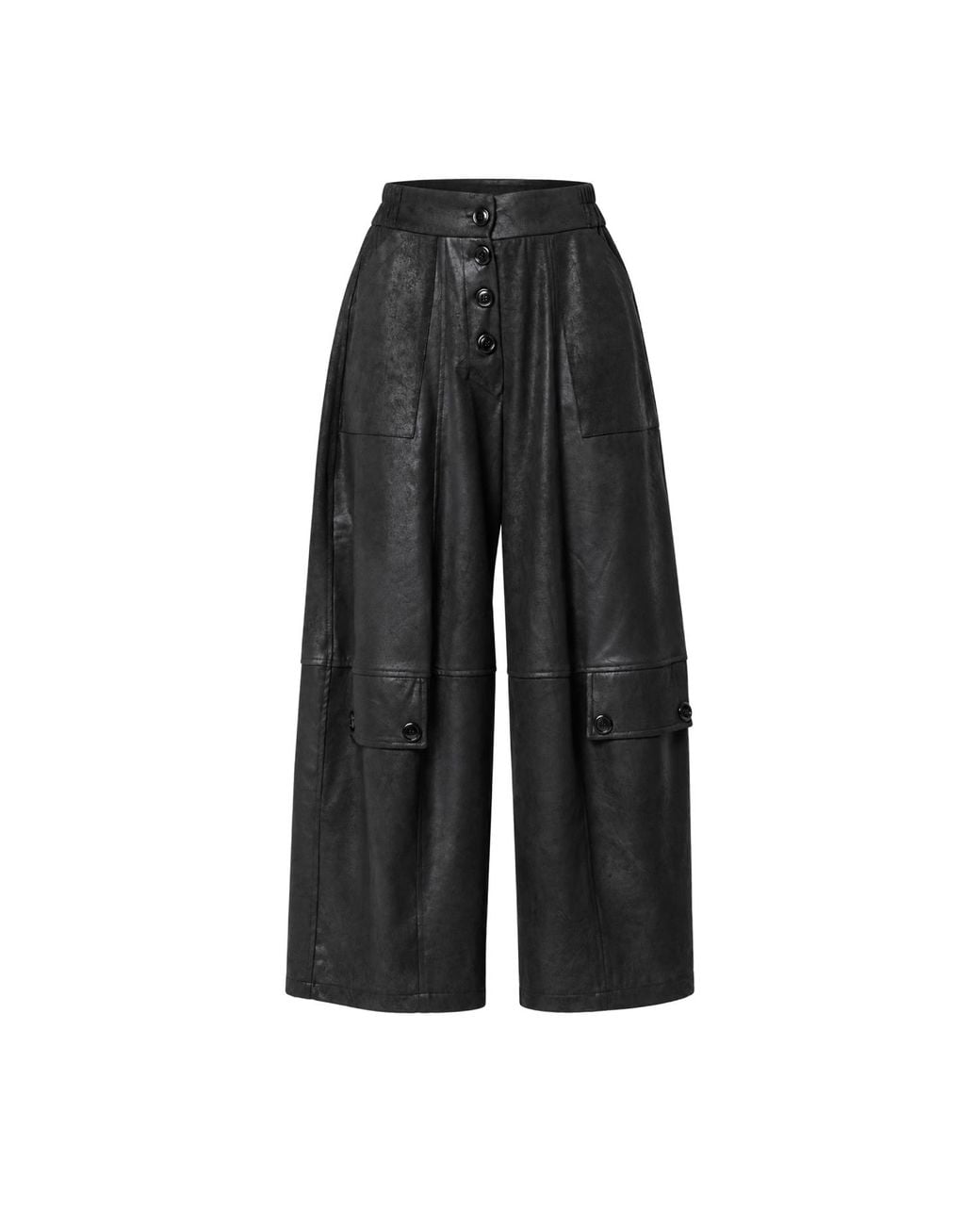 Metamorph Black Wide-Leg Faux Suede Trousers With Buttons