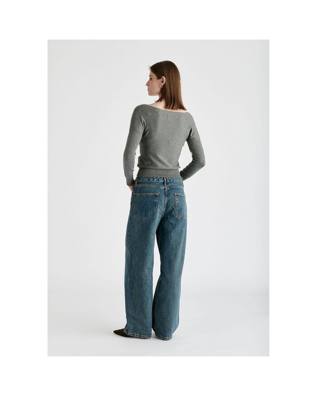 Paisie Gray Knitted Wrap Top With Long Sleeves