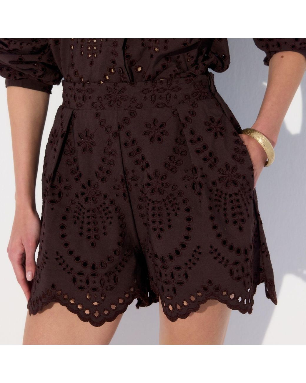 Thisisu Collection Brown Solstice Short -High Waist Broderie Short