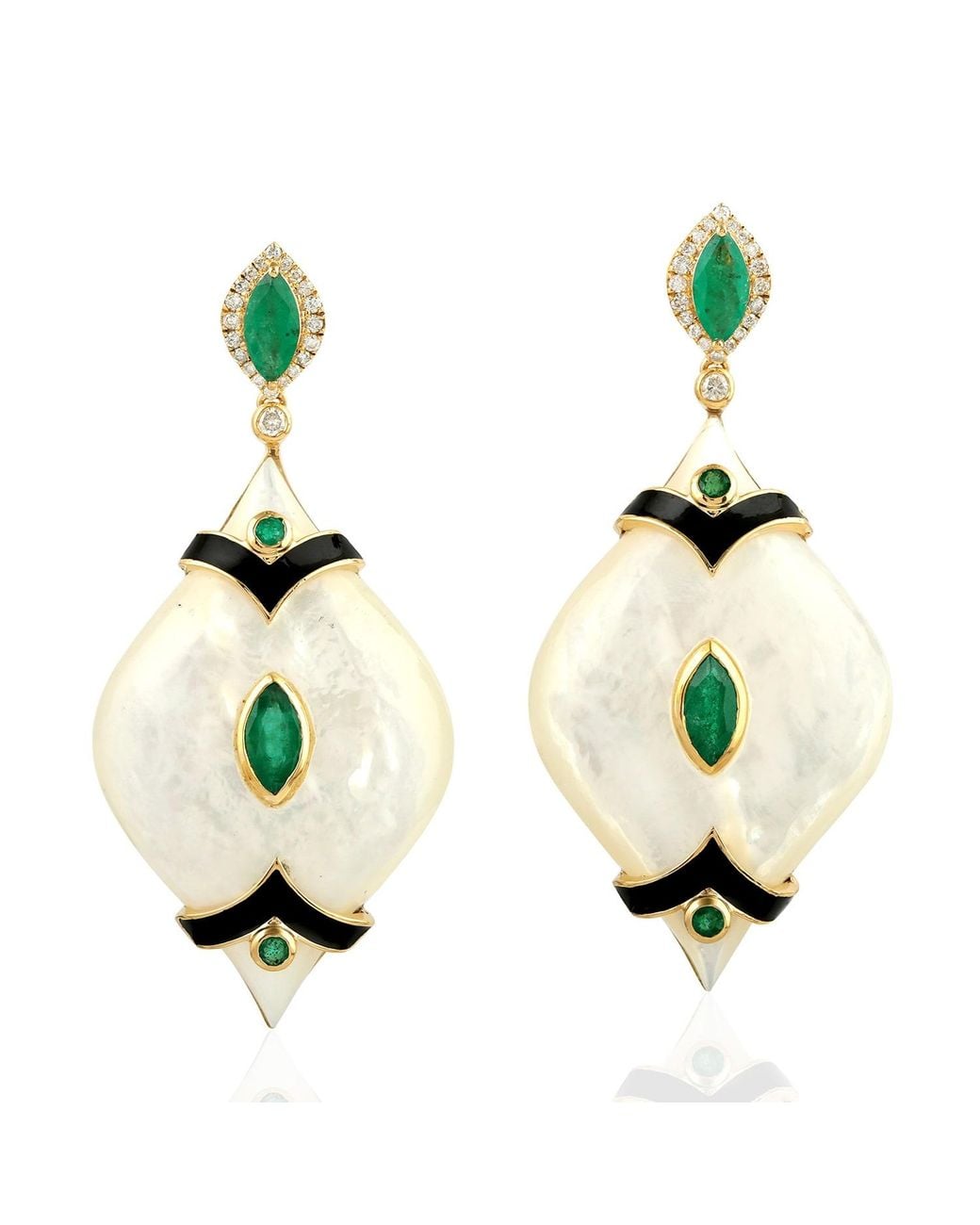 Artisan Metallic 18K Emerald, Mother Of Pearl, Diamond & Enamel Drop Earrings