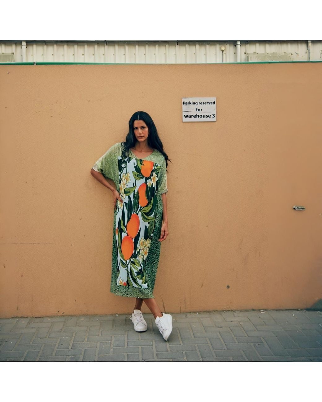 DHARA SHETH DUBAI Green Fleur & Fruit Vintage Printed Kaftan Maxi Dress