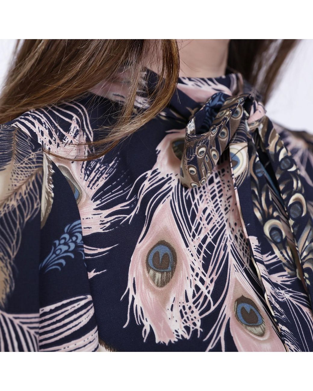 Smart and Joy Blue Bohemian Feather Print Shirt