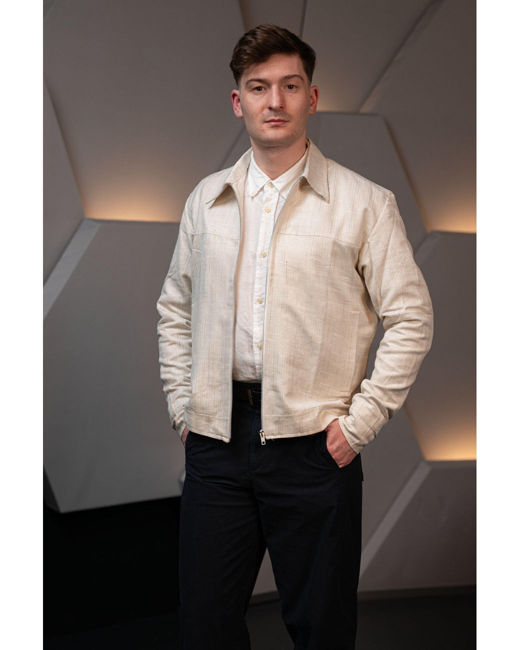 Stovaria Natural Handwoven Hemp & Raw Silk Blend Jacket for men