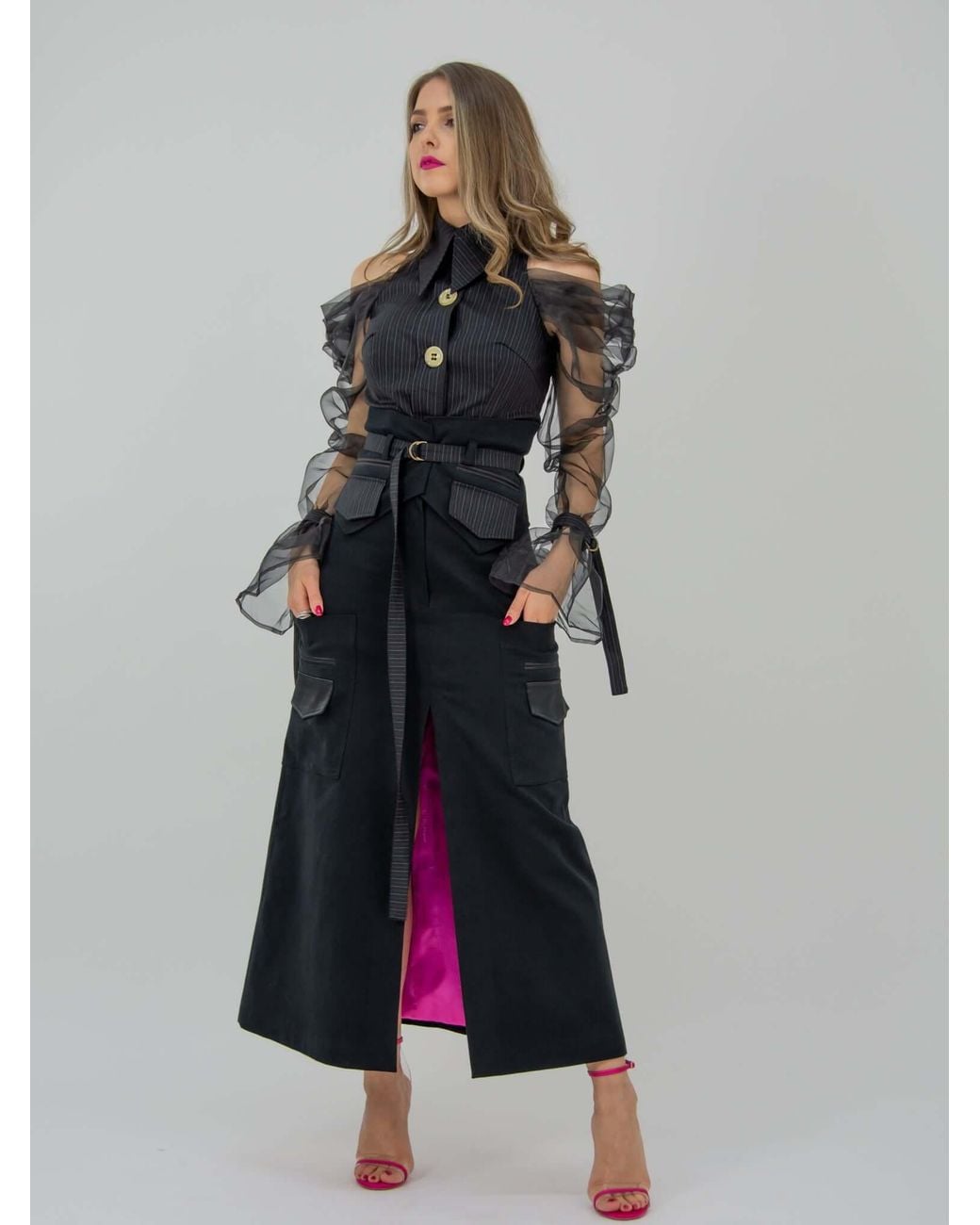 Tia Dorraine Blue Of The Net High-Waist Maxi Skirt