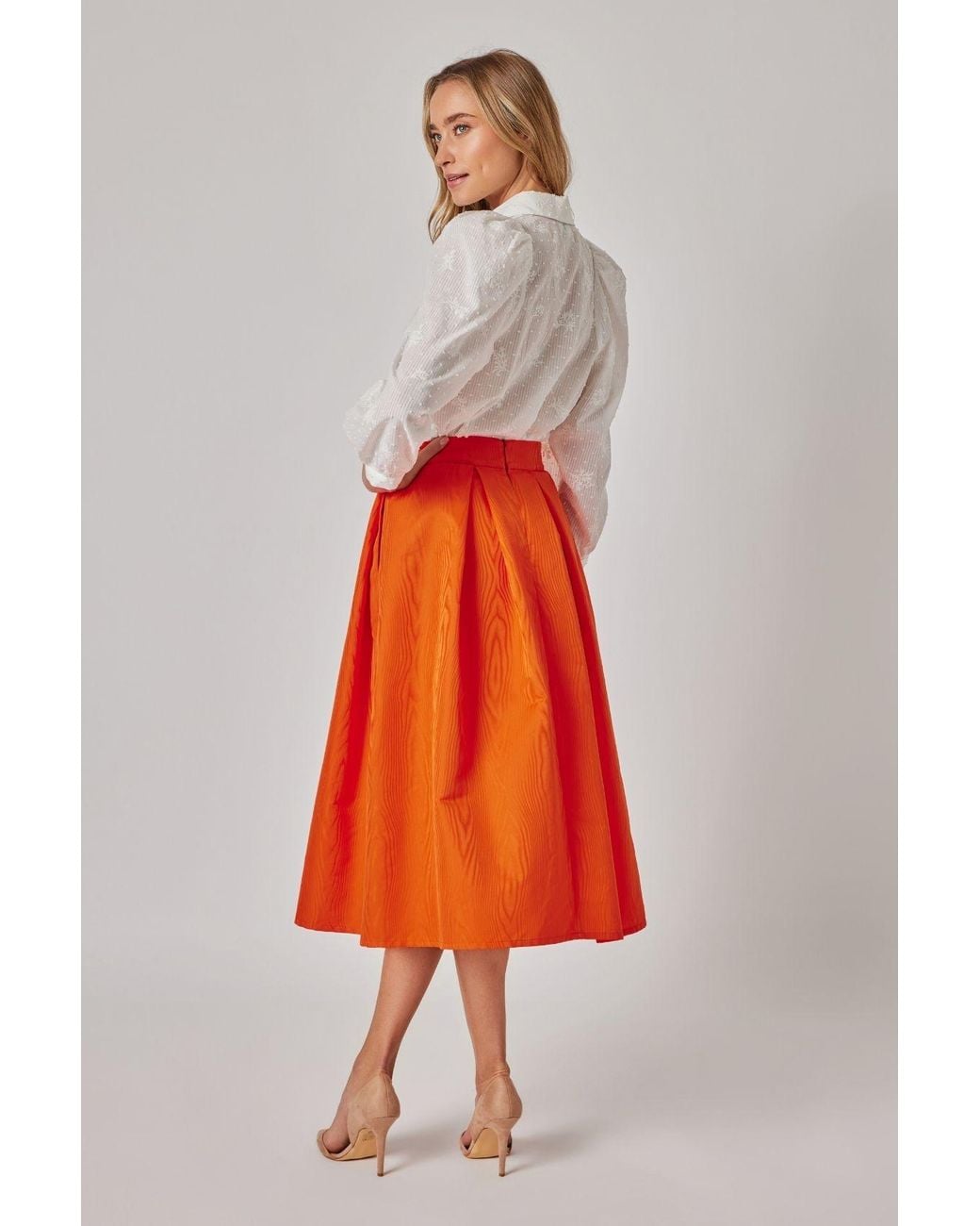 Marianna Déri Orange Midi Skirt With Moiré Effect