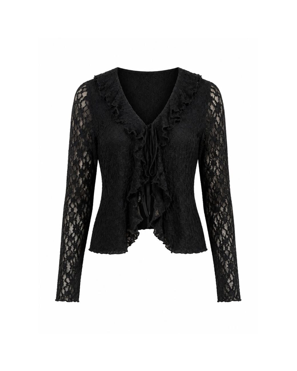 Yumi' Black Ruffle Lace Top