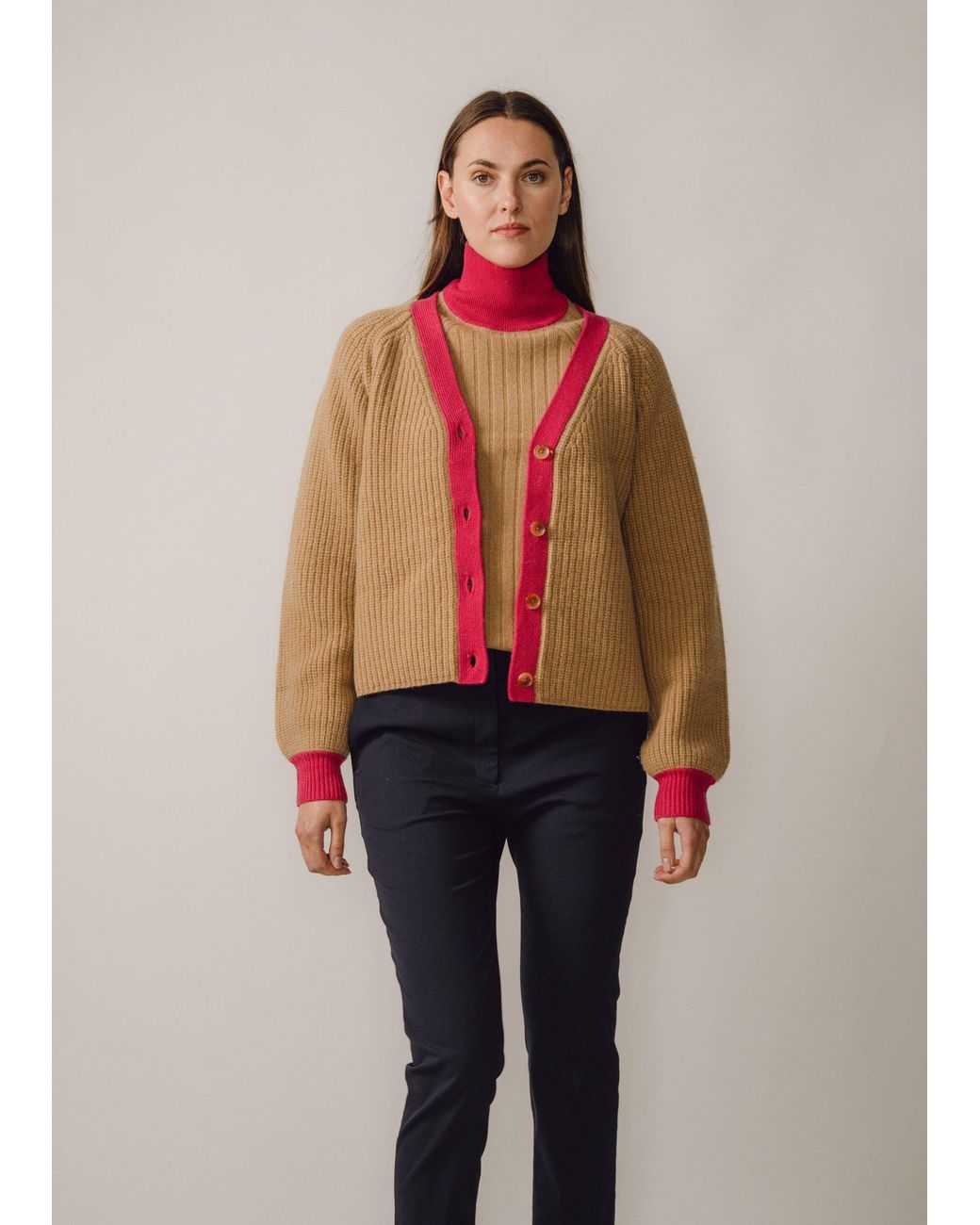 BEIRA Brown Michelle Merino And Cashmere Chunky Knit Cardigan Camel & Lipstick