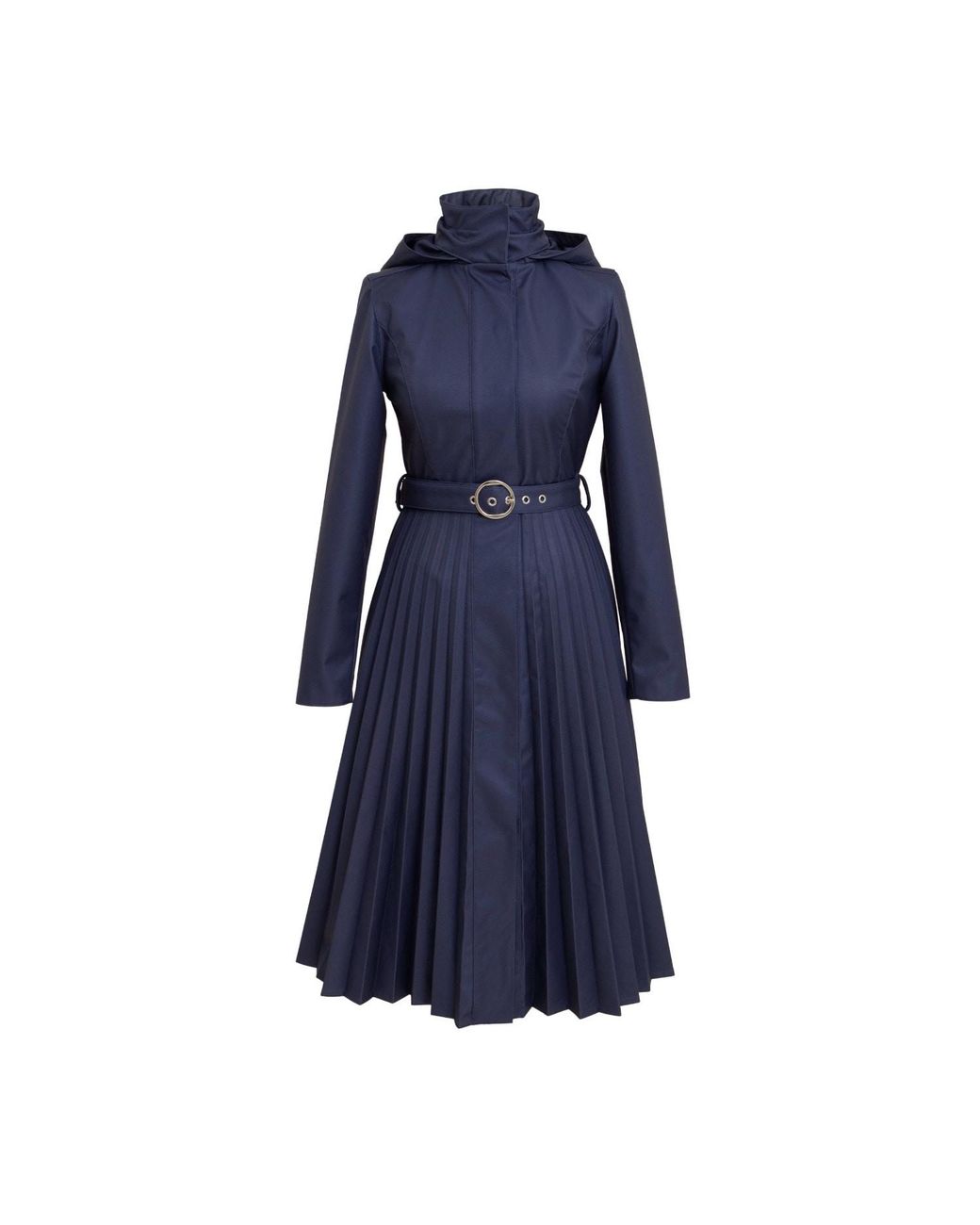 RainSisters Blue Fit & Flare A-Line Coat With Pleated Skirt Serenade