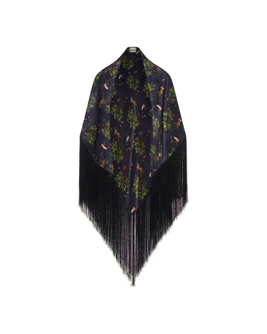 Ashaki Black The Shanti Tiger Fringe Triangle Scarf