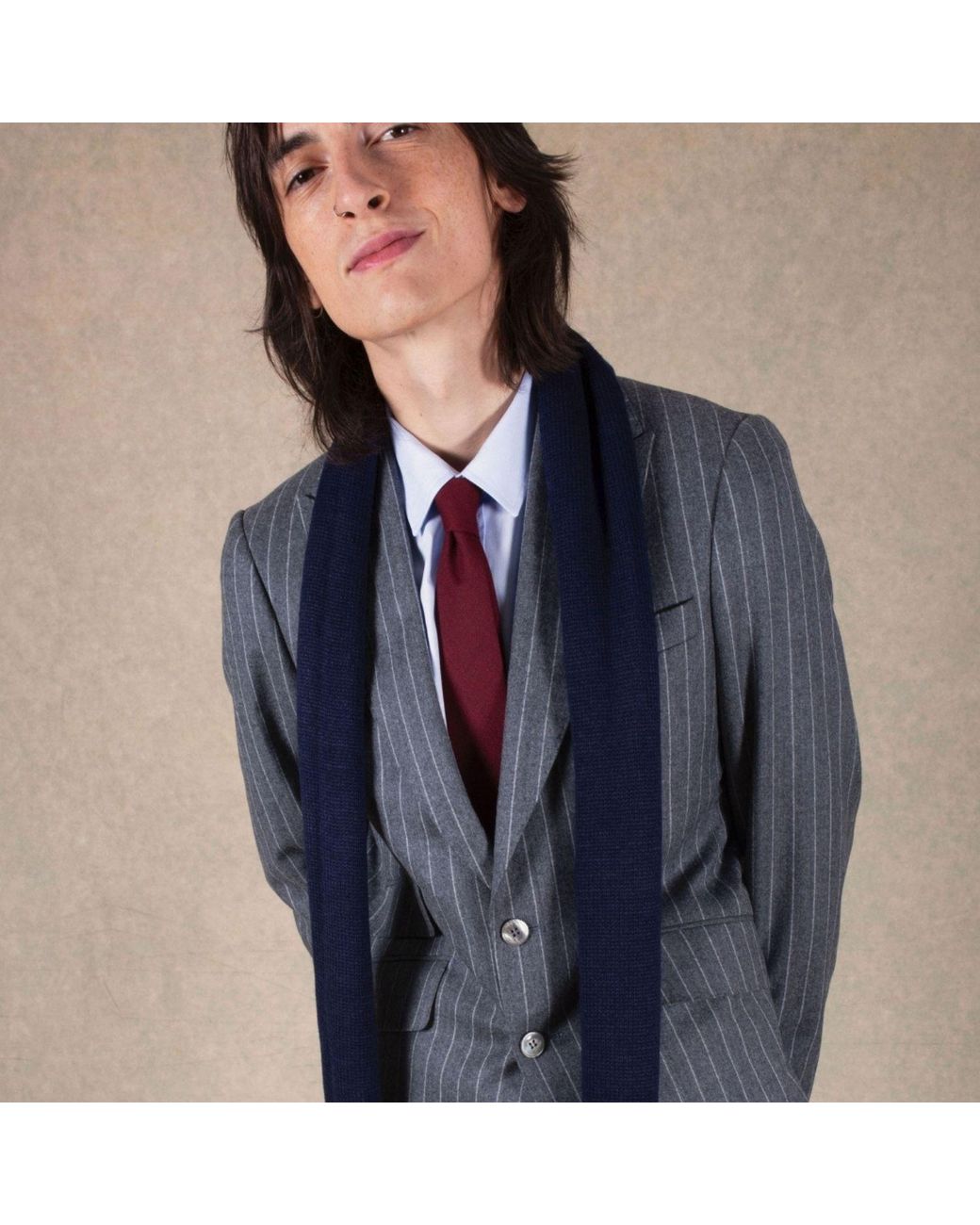 LE COLONEL Red Cabernet Italian Wool Tie for men