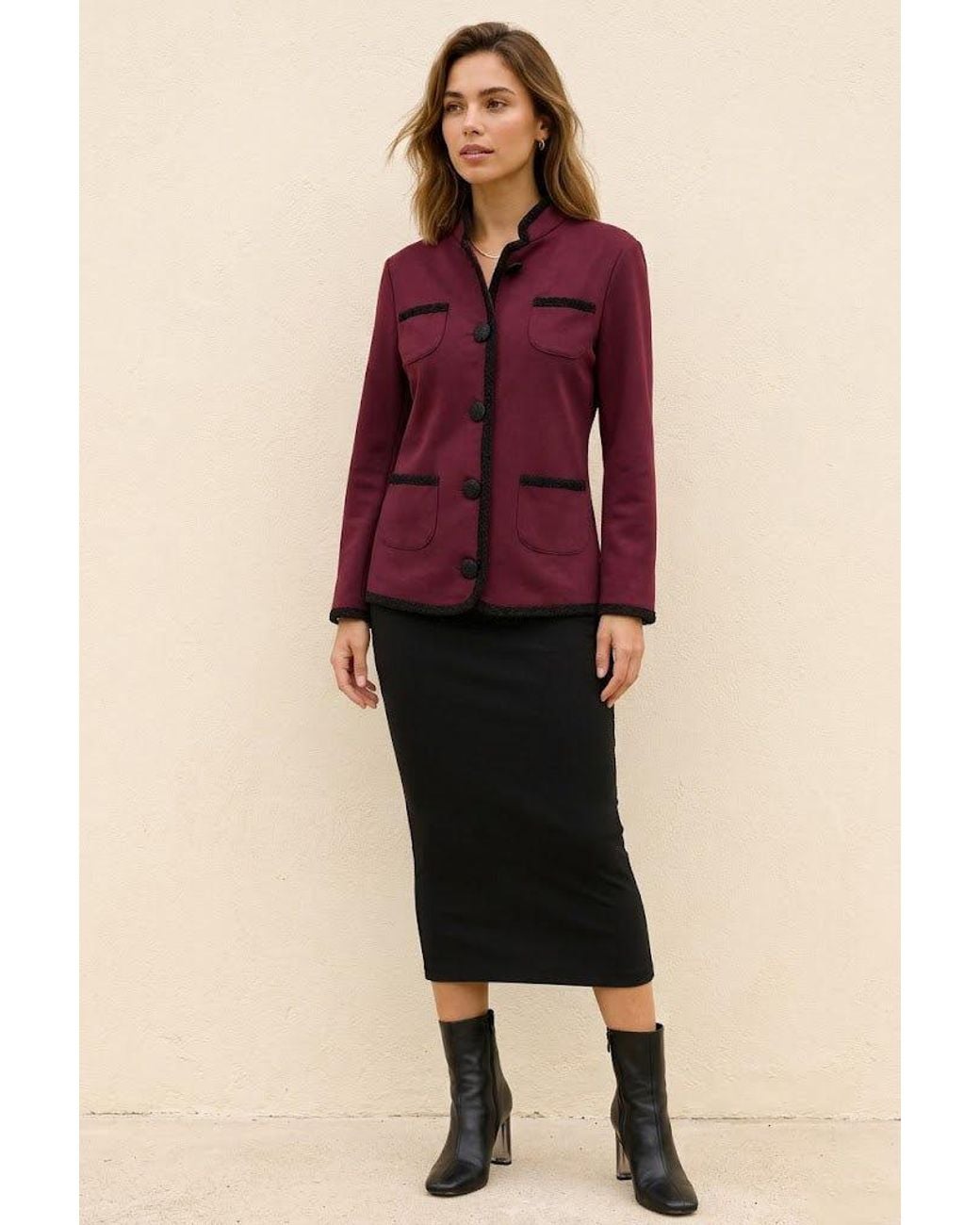 Conquista Purple Contrast-Trim Four-Pocket Jacket