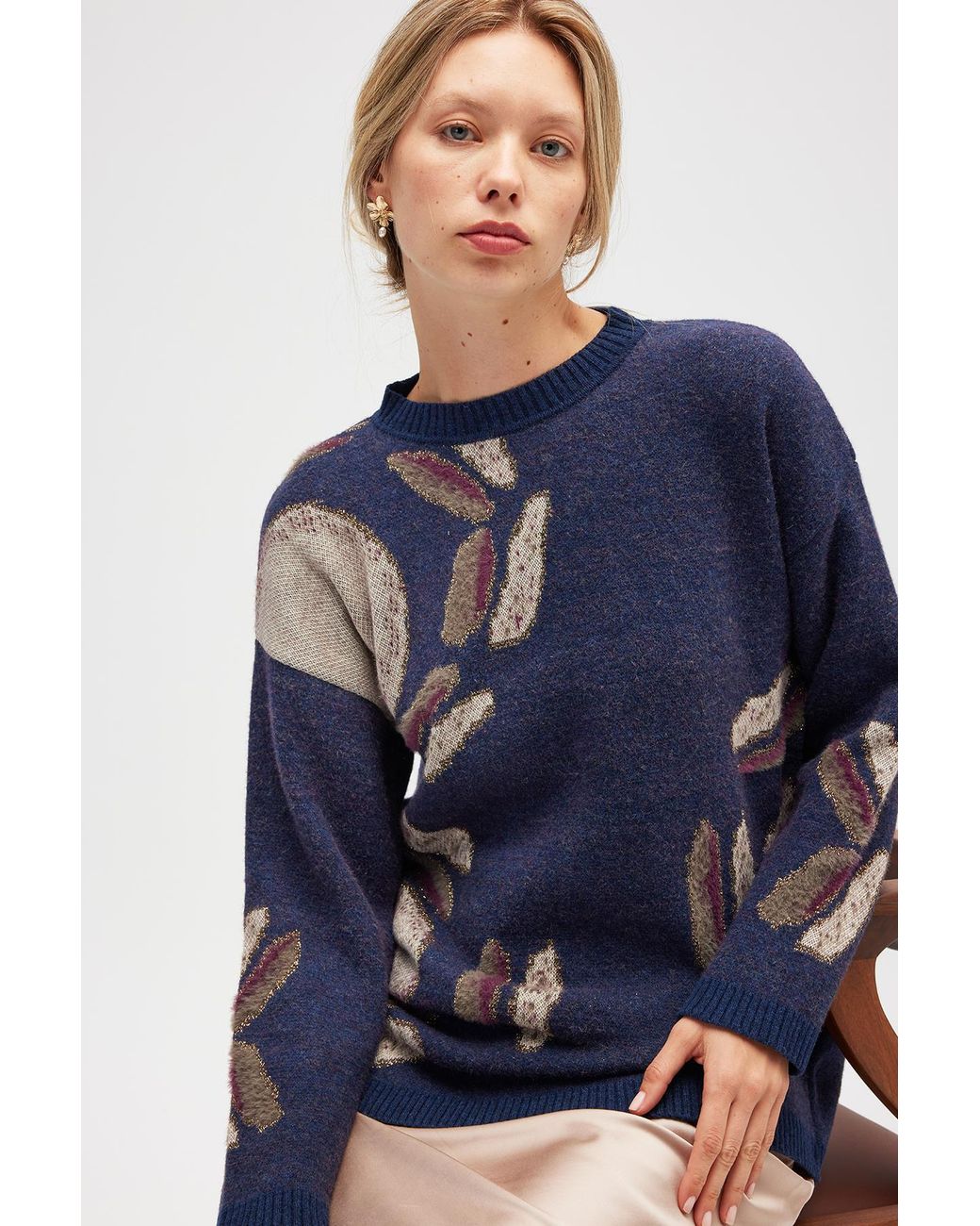 Peraluna Blue Saori Glittery Jacquard Knit Tunic