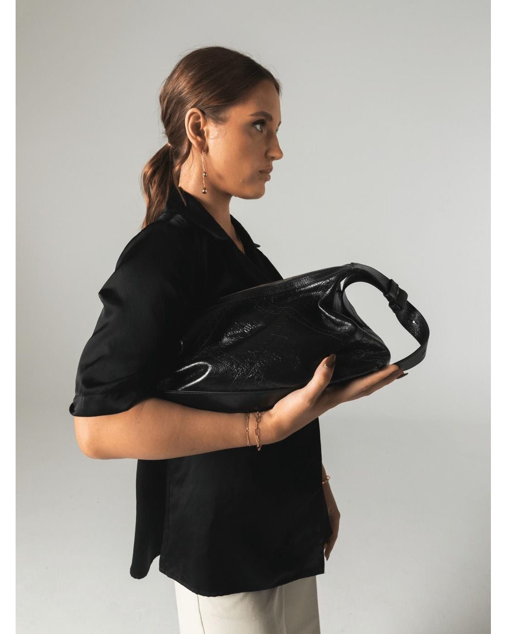 Orange Cube Black Ruched Shoulder Bag