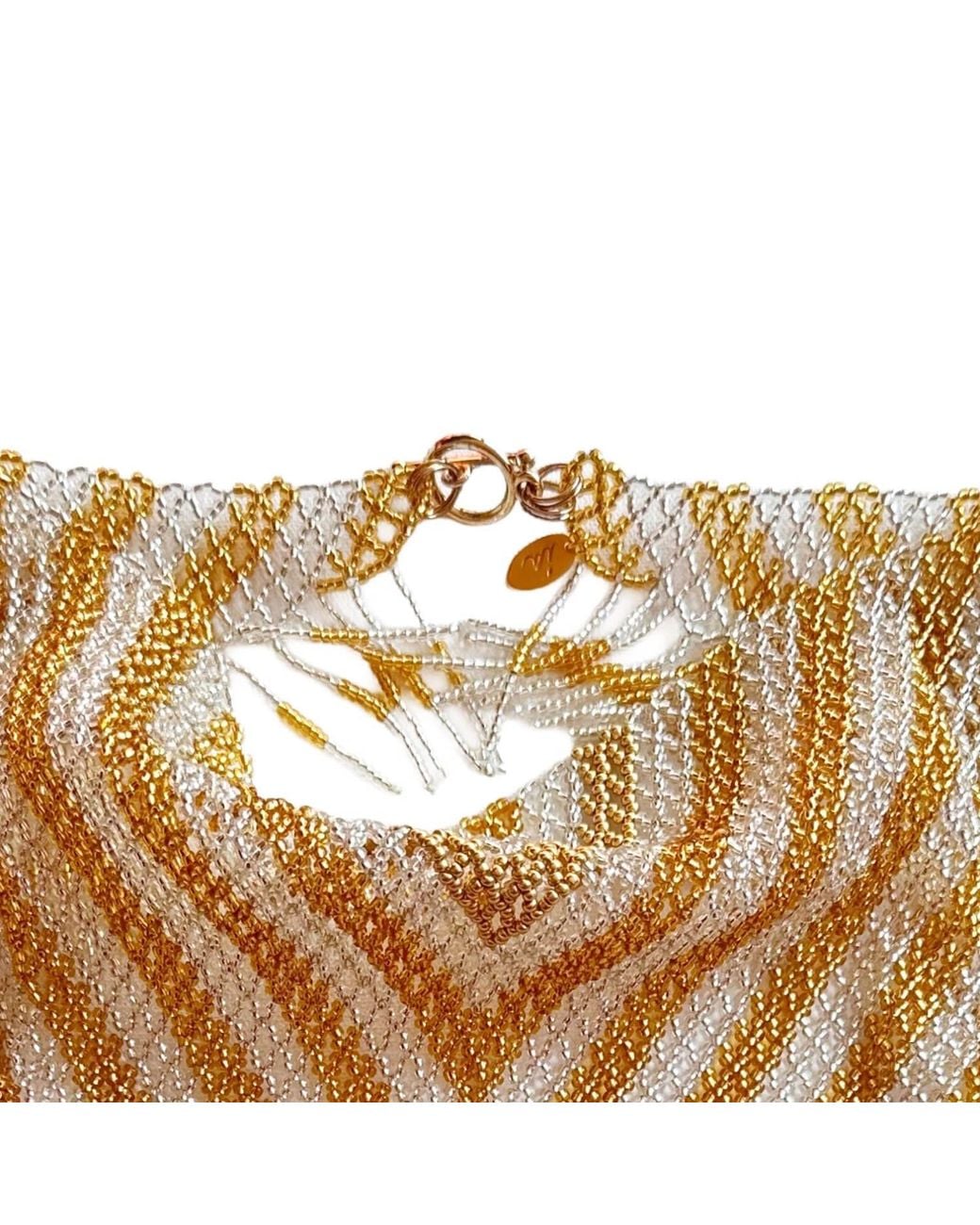 Iliana Arrazola Metallic Scarf Fringe Necklace, Glass Beads, Beaded Jewelry