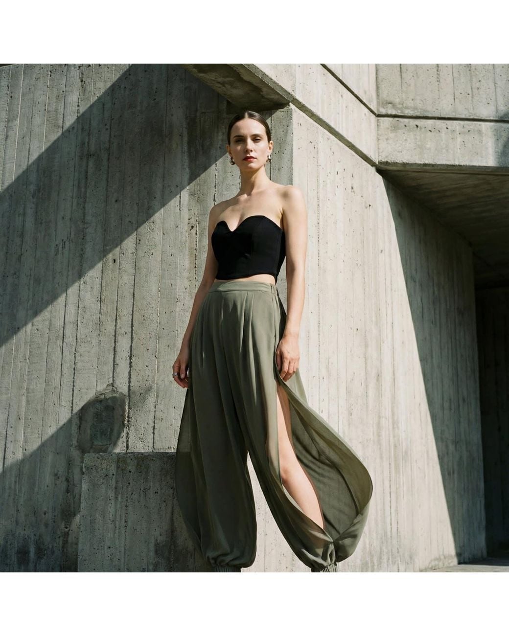 AGGI by HALEWSKI Green Denise Sheer Wide-Leg Trousers With Shorts Set