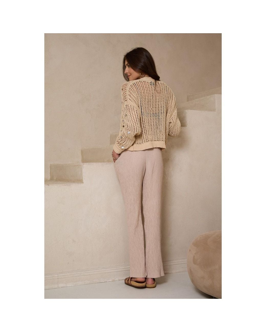Saachi Natural Coastal Shell Sequin Cardigan