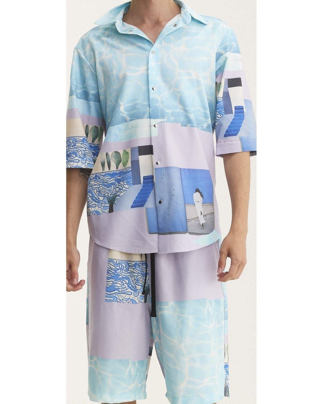 mysimplicated Blue Short Sleeve Shirt Water Design for men