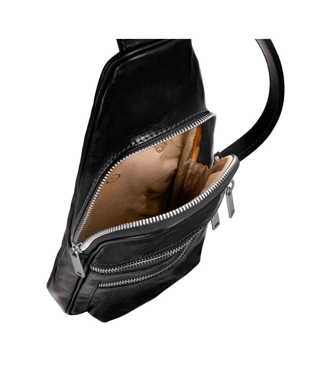 Time Resistance Black Leather Sling Bag for men