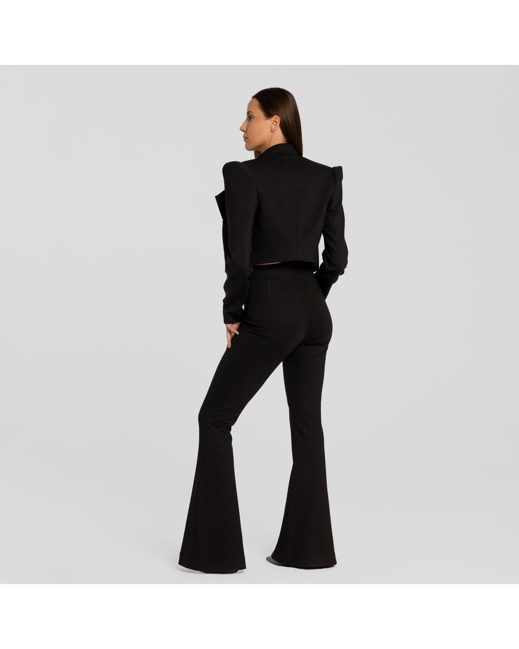 Mandragora Black High-Waisted Fitted Flared Trousers Vanya