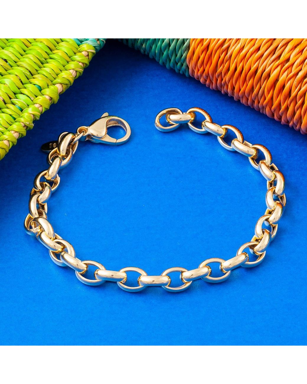 Goldcoloured steel oval belcher chain bracelet for Men with alternate  fancy links  Laval Europe