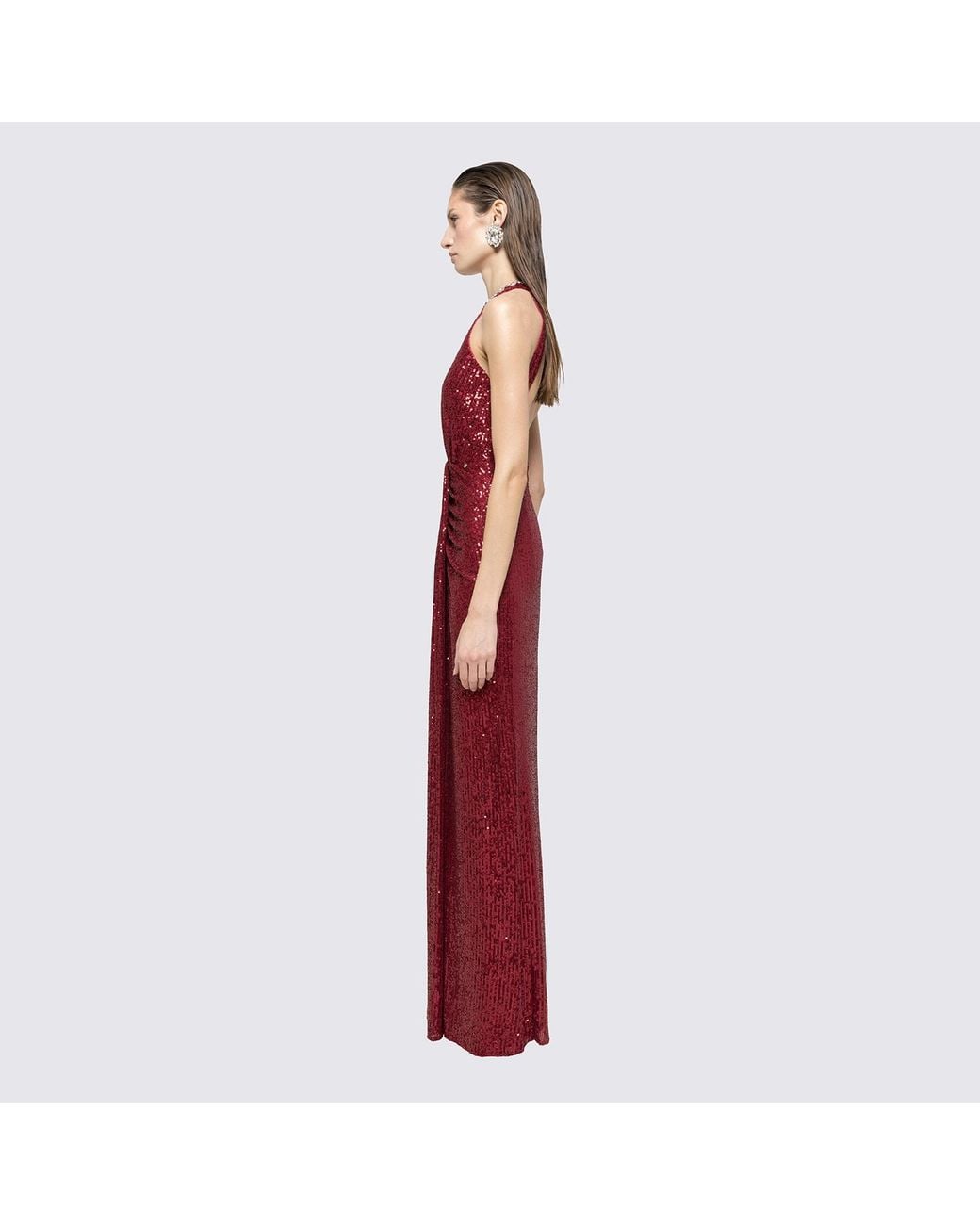 Nissa Red Sequined Halterneck Maxi Dress