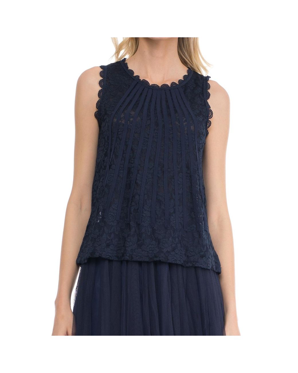 Tantra Spain Sl Blue Sleeveless Lace Top