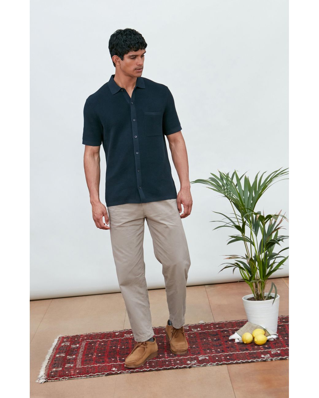 Paul James Knitwear Blue Lightweight Cotton Franki Waffle Knit Shirt for men
