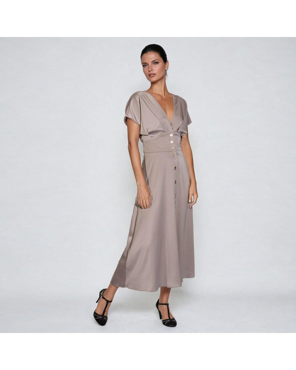 Smart and Joy Brown Wide V Cleavage Dress