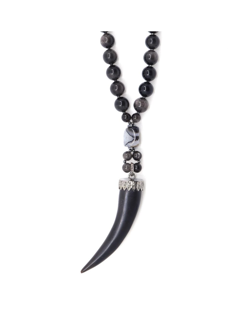 Shar Oke Metallic Obsidian & Horn Pendant Beaded Necklace